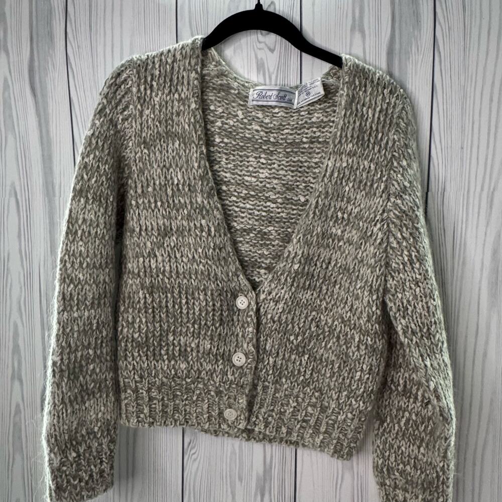 Vintage Robert Scott Gray V-Neck Cardigan 1980s Taiwan Retro Medium